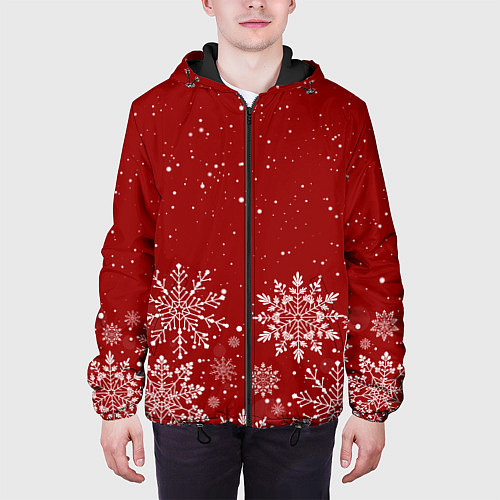 Мужская куртка Текстура снежинок на красном фоне / 3D-Черный – фото 3