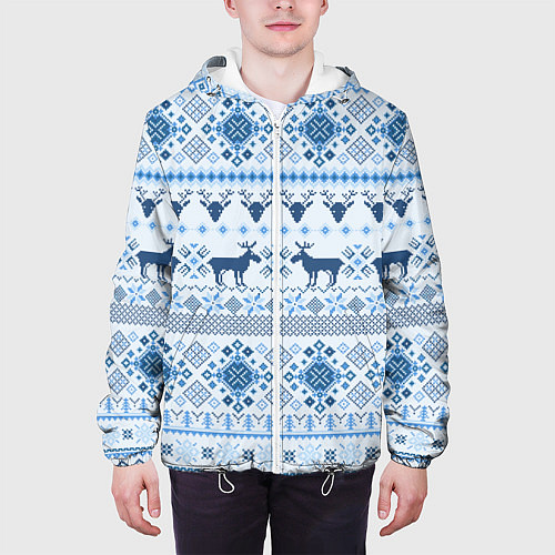 Мужская куртка Blue sweater with reindeer / 3D-Белый – фото 3
