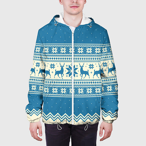 Мужская куртка Sweater with deer on a blue background / 3D-Белый – фото 3