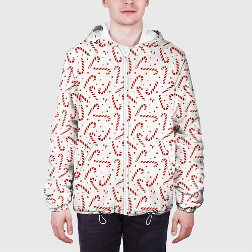 Мужская куртка Caramel cane new years pattern / 3D-Белый – фото 3