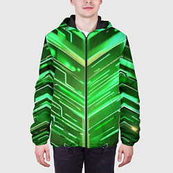 Куртка с капюшоном мужская Зелёные неон полосы киберпанк, цвет: 3D-черный — фото 2