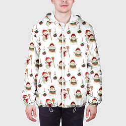 Куртка с капюшоном мужская Новогодние снеговики, цвет: 3D-белый — фото 2