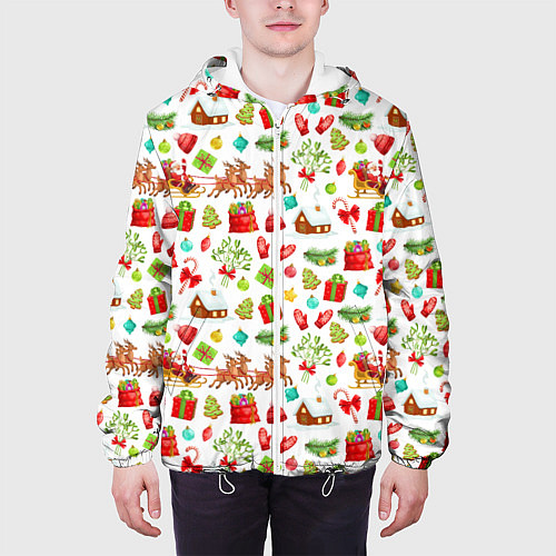 Мужская куртка Новогодний патерн / 3D-Белый – фото 3