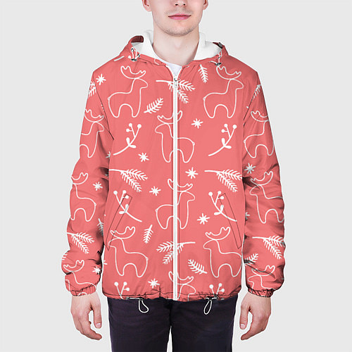 Мужская куртка Рождественский принт с оленями / 3D-Белый – фото 3