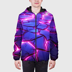 Куртка с капюшоном мужская Неоновые фиолетовые камни со свечением, цвет: 3D-черный — фото 2