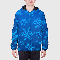 Куртка с капюшоном мужская Голубые снежинки, цвет: 3D-черный — фото 2