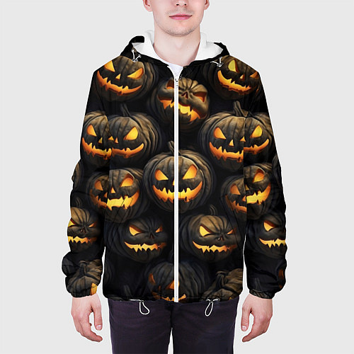Мужская куртка Зловещие хэллоуинские тыквы / 3D-Белый – фото 3