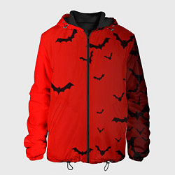 Куртка с капюшоном мужская Летучие мыши на красном фоне, цвет: 3D-черный