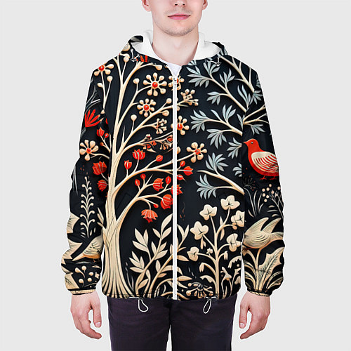Мужская куртка Новогодние узоры и деревья / 3D-Белый – фото 3