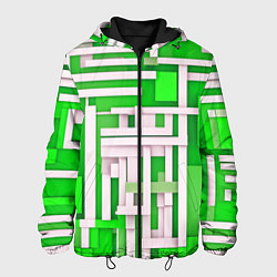 Куртка с капюшоном мужская Полосы на зелёном фоне, цвет: 3D-черный