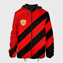 Куртка с капюшоном мужская Герб РФ - красная абстракция, цвет: 3D-черный