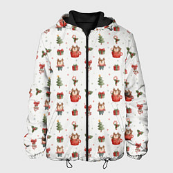 Куртка с капюшоном мужская Милые оленята в кружках, цвет: 3D-черный