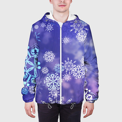 Мужская куртка Крупные снежинки на фиолетовом / 3D-Белый – фото 3