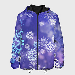Куртка с капюшоном мужская Крупные снежинки на фиолетовом, цвет: 3D-черный