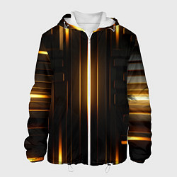 Куртка с капюшоном мужская Неоновый узор черное золото стене, цвет: 3D-белый