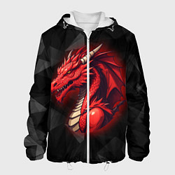 Мужская куртка Красный дракон на полигональном черном фоне