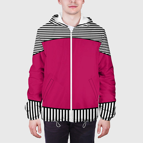 Мужская куртка Узор из красного и черно-белых полос / 3D-Белый – фото 3