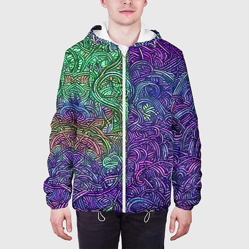 Мужская куртка Вьющийся узор фиолетовый и зелёный / 3D-Белый – фото 3
