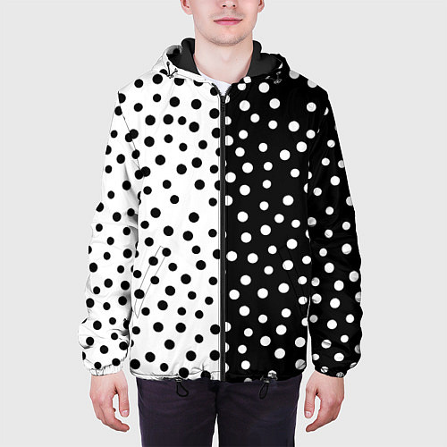 Мужская куртка Две половины чёрный и белый горошек / 3D-Черный – фото 3