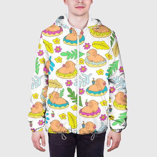Мужская куртка Капибары на отдыхе / 3D-Белый – фото 3