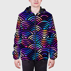 Куртка с капюшоном мужская Разноцветные волны-чешуйки, цвет: 3D-черный — фото 2