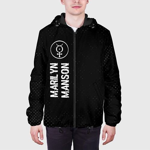 Мужская куртка Marilyn Manson glitch на темном фоне по-вертикали / 3D-Черный – фото 3