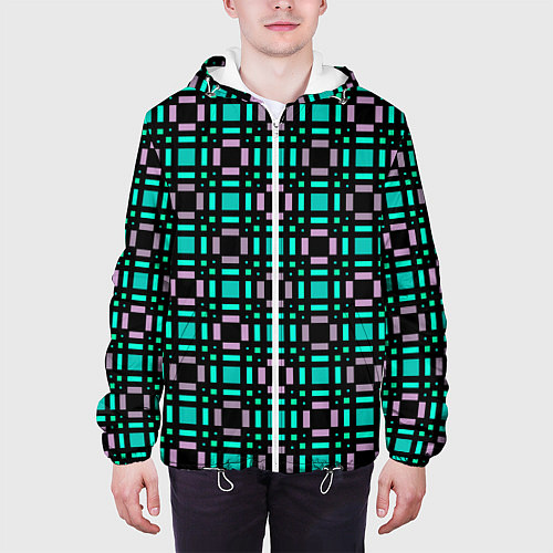 Мужская куртка Зелено-сиреневый с черный клетчатый узор / 3D-Белый – фото 3