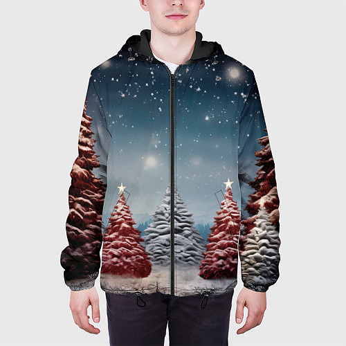 Мужская куртка Волшебство зимней природы иней на деревьях / 3D-Черный – фото 3