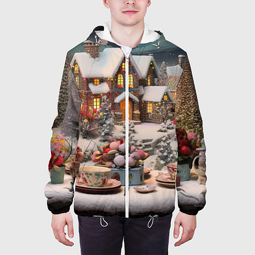 Мужская куртка Объемные новогодние домики / 3D-Белый – фото 3