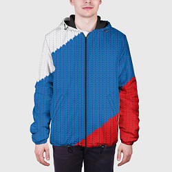 Куртка с капюшоном мужская Белый синий красный вязаный фон, цвет: 3D-черный — фото 2
