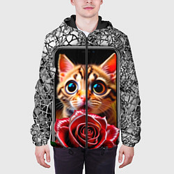 Куртка с капюшоном мужская Кот в телефоне, цвет: 3D-черный — фото 2