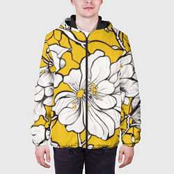 Куртка с капюшоном мужская Японский паттерн цветов, цвет: 3D-черный — фото 2