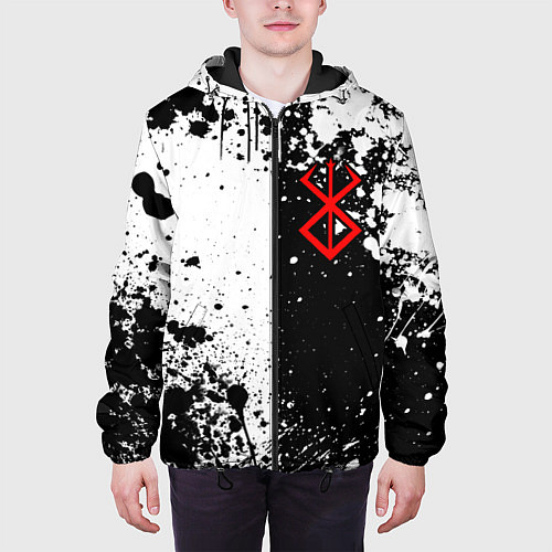 Мужская куртка Берсерк знак жертвы - черно-белые брызги / 3D-Черный – фото 3