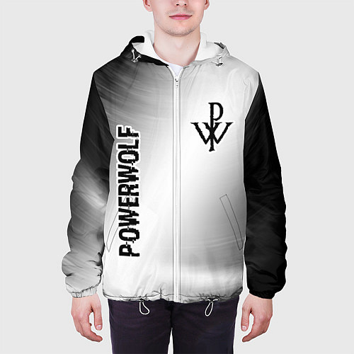 Мужская куртка Powerwolf glitch на светлом фоне вертикально / 3D-Белый – фото 3
