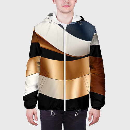 Мужская куртка Золотистые вставки абстракции / 3D-Белый – фото 3