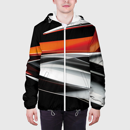 Мужская куртка Оранжевая и металлическая абстракция / 3D-Белый – фото 3