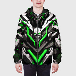 Куртка с капюшоном мужская Зелёный скелетный киберпанк доспех, цвет: 3D-черный — фото 2
