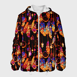 Куртка с капюшоном мужская Ловцы снов с яркими перьями, цвет: 3D-белый