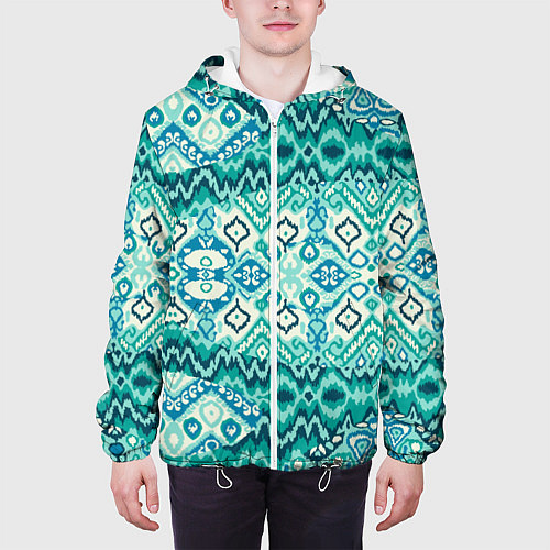 Мужская куртка Орнамент узбекского народа - икат / 3D-Белый – фото 3
