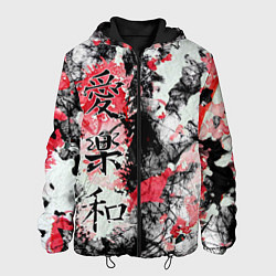 Куртка с капюшоном мужская Японский стиль иероглифы, цвет: 3D-черный