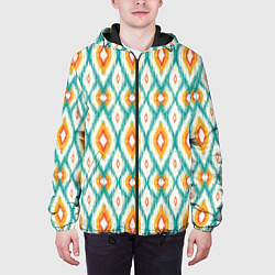 Куртка с капюшоном мужская Геометрический узор икат - орнамент народов узбеки, цвет: 3D-черный — фото 2