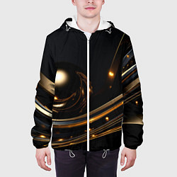Куртка с капюшоном мужская Абстракция золотого на черном, цвет: 3D-белый — фото 2