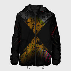 Куртка с капюшоном мужская Японские иероглифы текстуры, цвет: 3D-черный