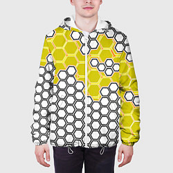 Куртка с капюшоном мужская Жёлтая энерго-броня из шестиугольников, цвет: 3D-белый — фото 2