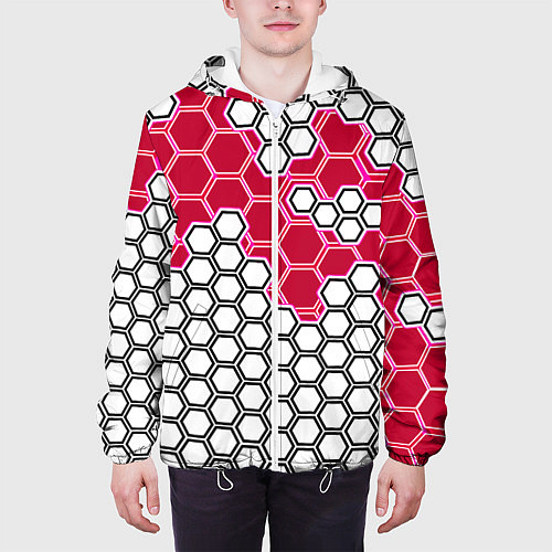 Мужская куртка Красная энерго-броня из шестиугольников / 3D-Белый – фото 3