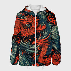 Куртка с капюшоном мужская Красный и серый дракон, цвет: 3D-белый