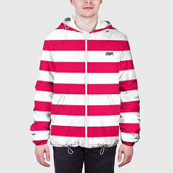 Куртка с капюшоном мужская Красно белый узор в полоску, цвет: 3D-белый — фото 2