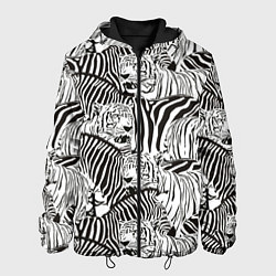 Куртка с капюшоном мужская Зебры и тигры, цвет: 3D-черный