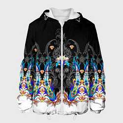 Куртка с капюшоном мужская Узор цветочный сказочный, цвет: 3D-белый