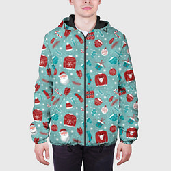 Куртка с капюшоном мужская Праздничный новогодний узор, цвет: 3D-черный — фото 2